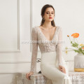 White lace sexy deep V lace detachable beaded wedding dress